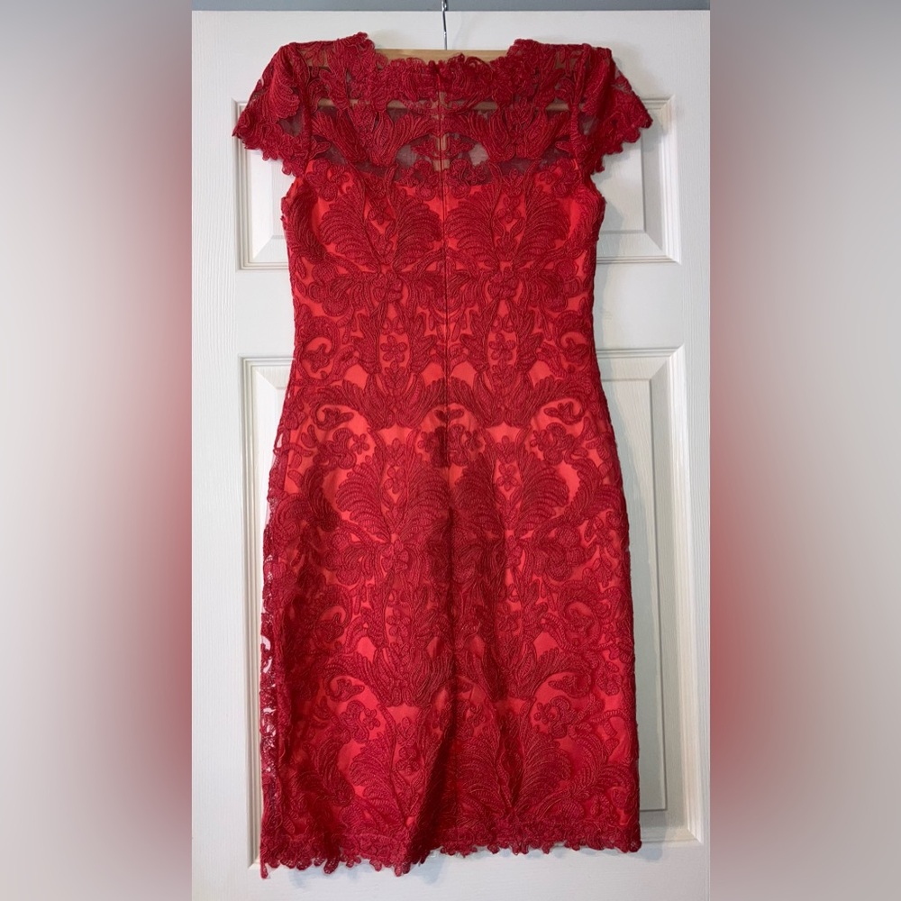 TADASHI SHOJI  CORDED EMBROIDERY ON TULLE CAP SLEEVE DRESS - Picture 4 of 14